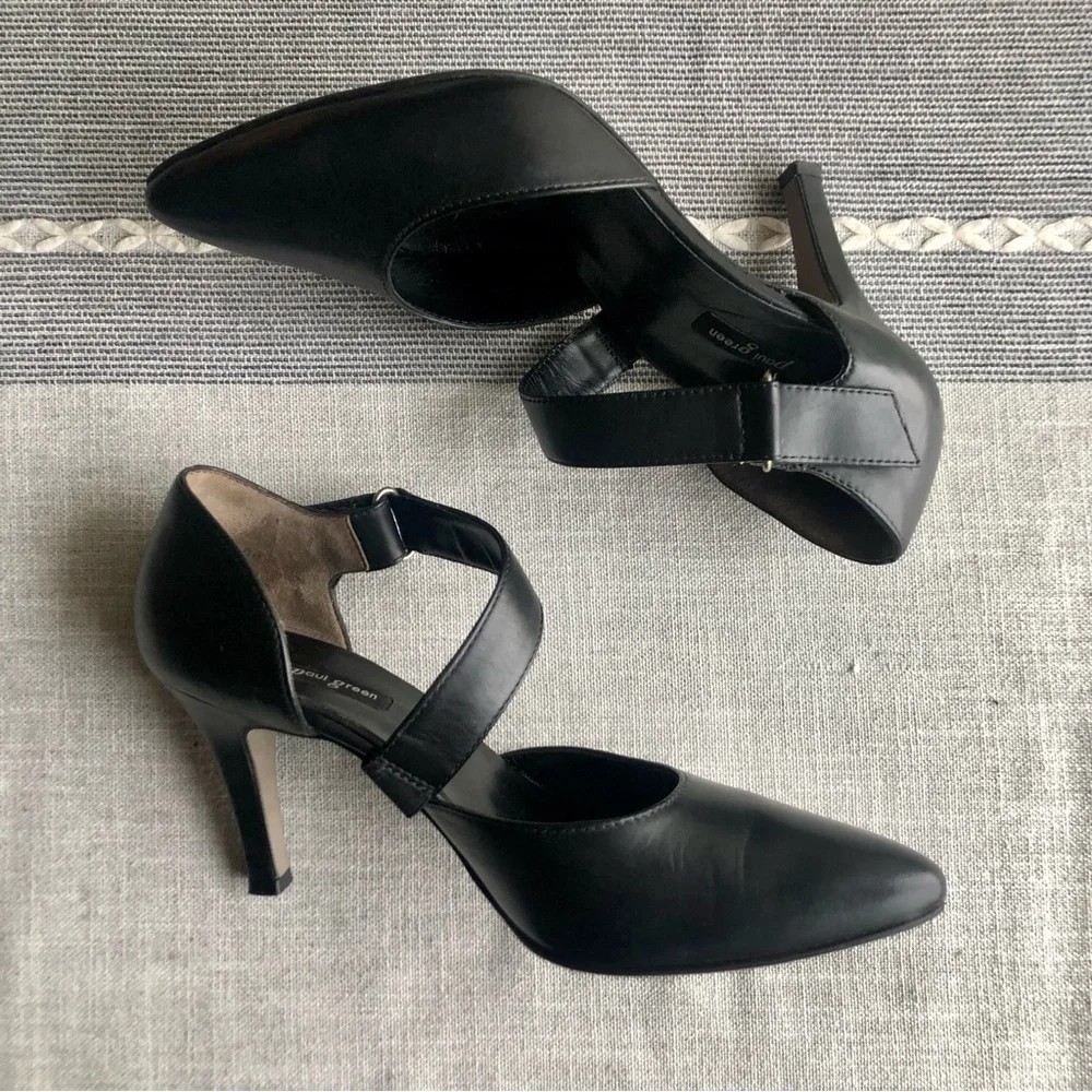 Excellent Paul Green Desire D'orsay Strappy Pumps in Black Leather, US Size 9 - Picture 5 of 8